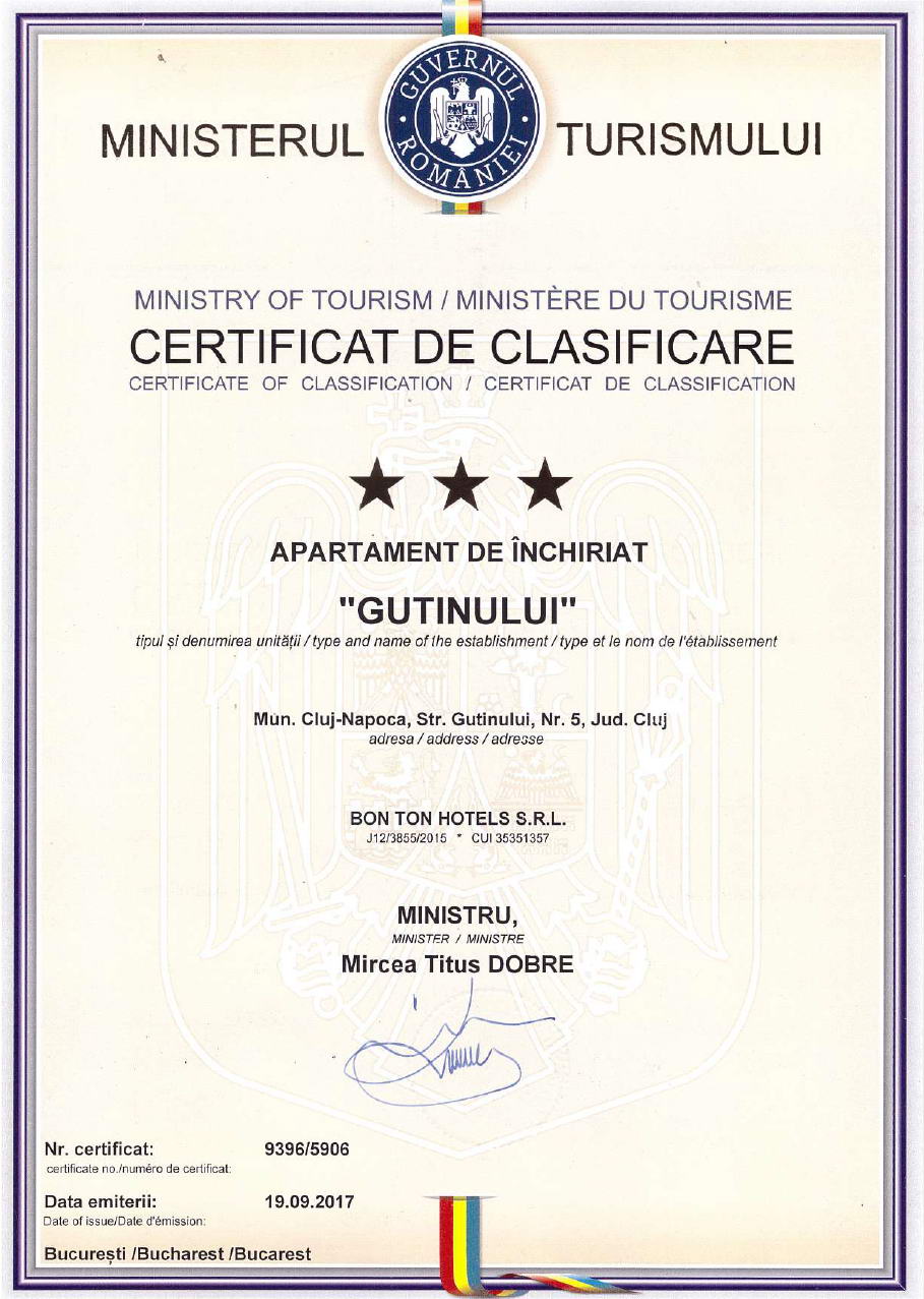 Certificat de clasificare Gutin